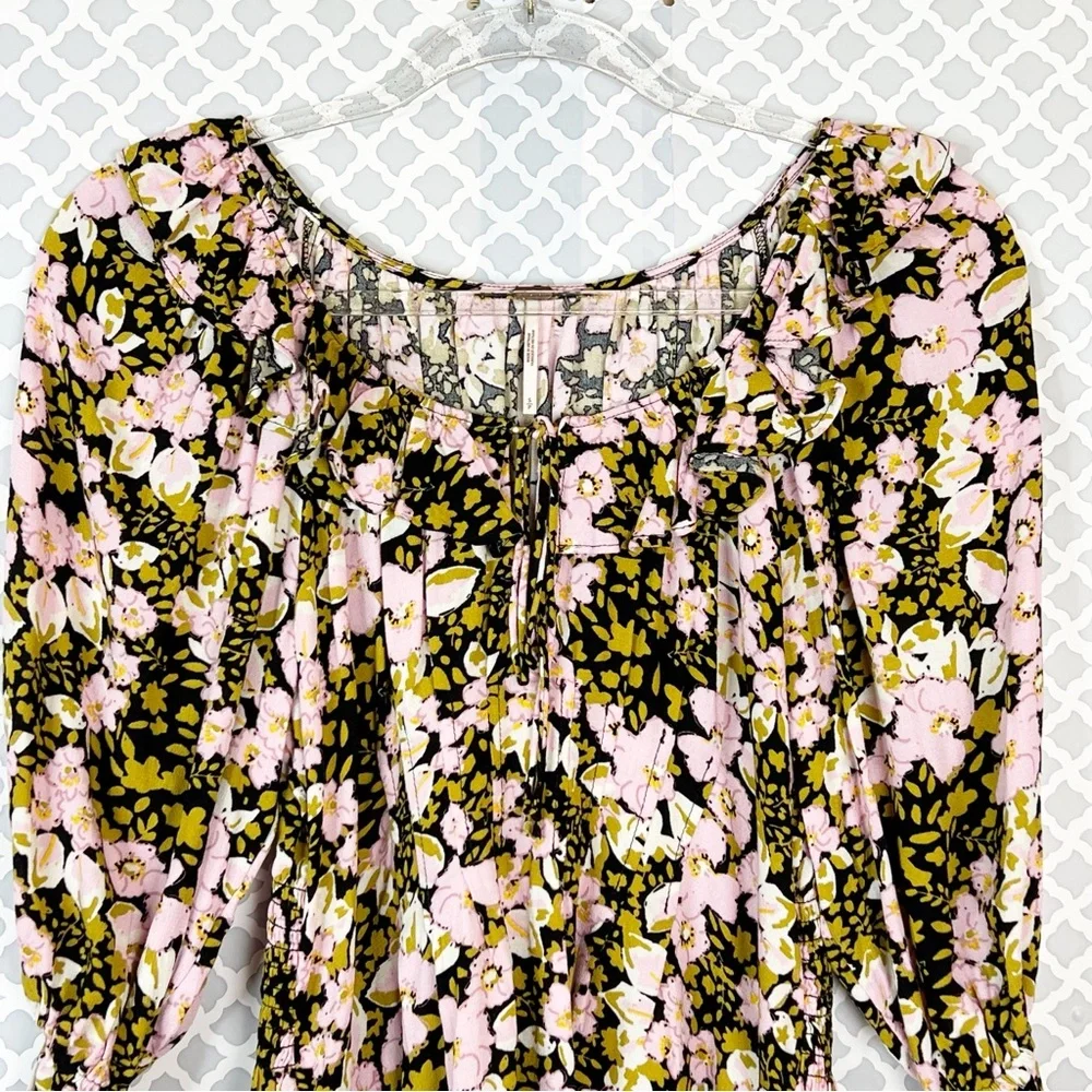 EUC Free People Sweet Memories Blouse in Black Combo